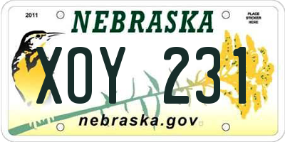 NE license plate XOY231