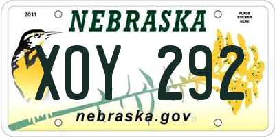 NE license plate XOY292