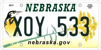 NE license plate XOY533