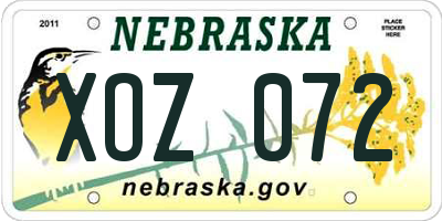 NE license plate XOZ072