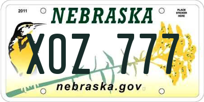 NE license plate XOZ777