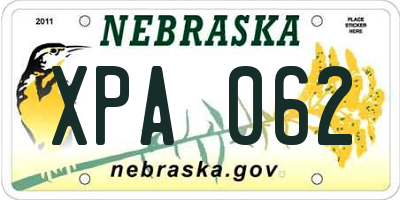 NE license plate XPA062