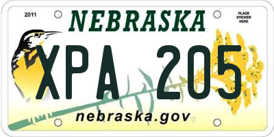 NE license plate XPA205