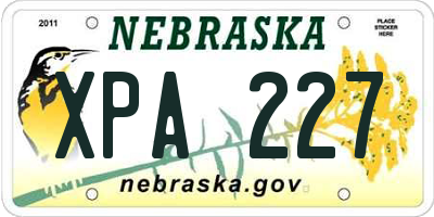 NE license plate XPA227