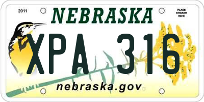 NE license plate XPA316
