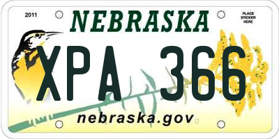 NE license plate XPA366