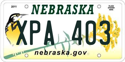 NE license plate XPA403