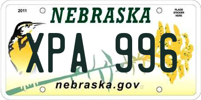 NE license plate XPA996