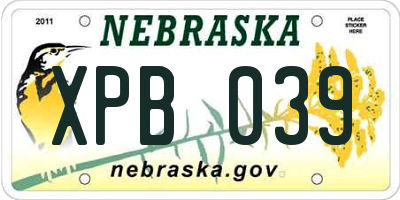 NE license plate XPB039
