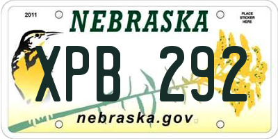 NE license plate XPB292