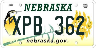 NE license plate XPB362