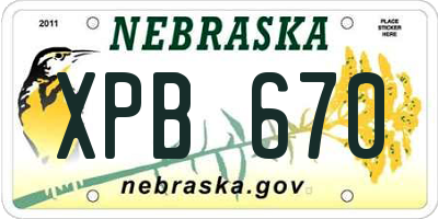 NE license plate XPB670