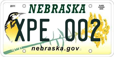 NE license plate XPE002