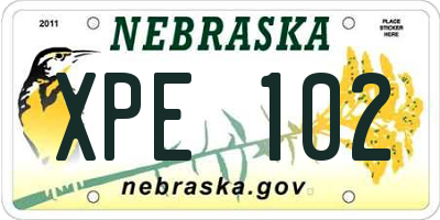 NE license plate XPE102