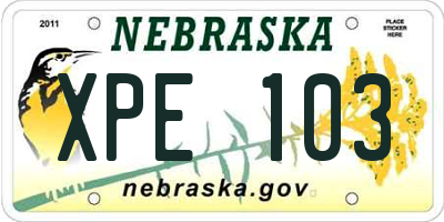 NE license plate XPE103