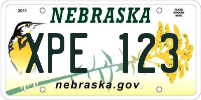 NE license plate XPE123