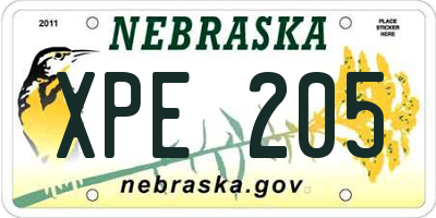 NE license plate XPE205