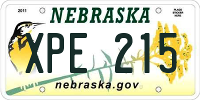 NE license plate XPE215