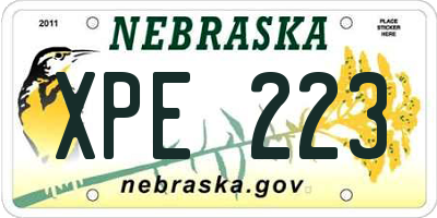 NE license plate XPE223