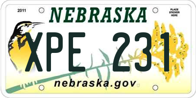 NE license plate XPE231