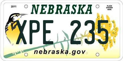 NE license plate XPE235