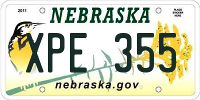 NE license plate XPE355