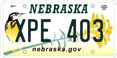 NE license plate XPE403