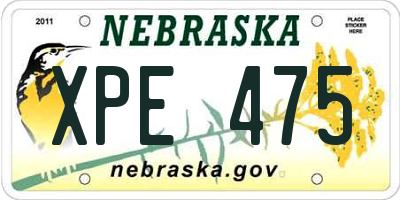 NE license plate XPE475