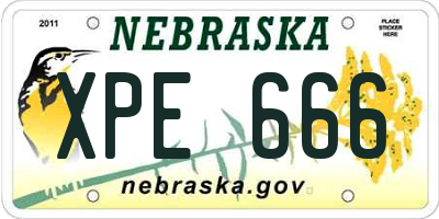 NE license plate XPE666