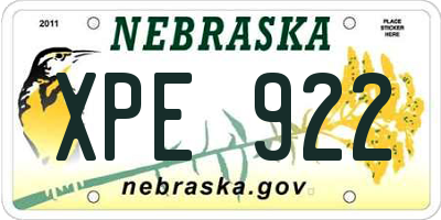 NE license plate XPE922