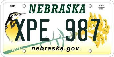 NE license plate XPE987