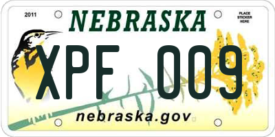 NE license plate XPF009