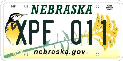 NE license plate XPF011