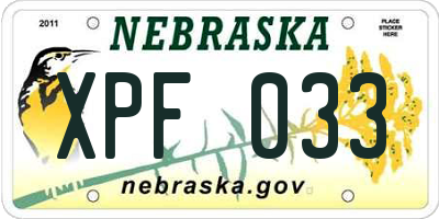 NE license plate XPF033