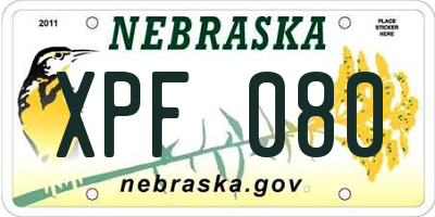 NE license plate XPF080
