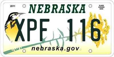 NE license plate XPF116