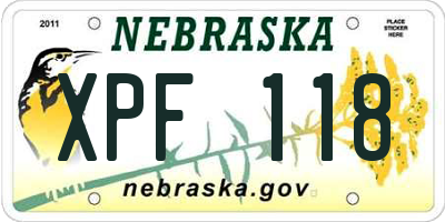NE license plate XPF118