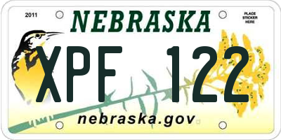 NE license plate XPF122