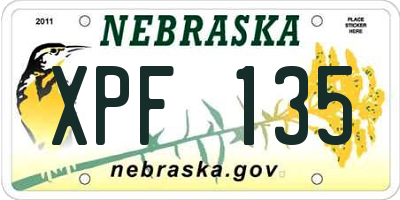 NE license plate XPF135