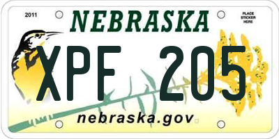 NE license plate XPF205