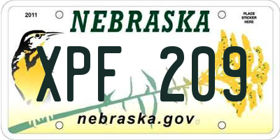 NE license plate XPF209