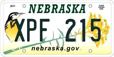 NE license plate XPF215