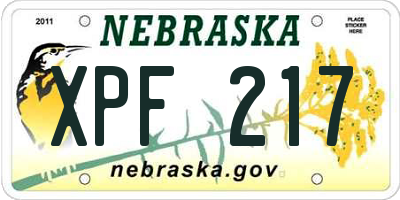NE license plate XPF217