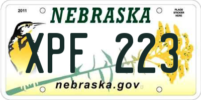 NE license plate XPF223