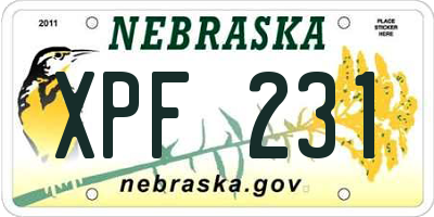 NE license plate XPF231