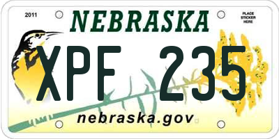 NE license plate XPF235
