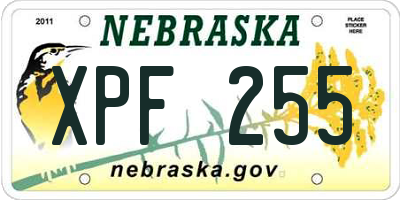 NE license plate XPF255