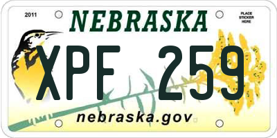 NE license plate XPF259
