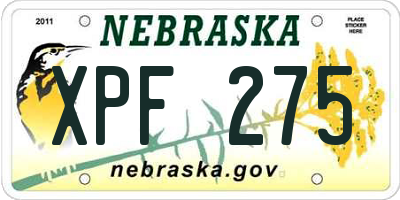 NE license plate XPF275