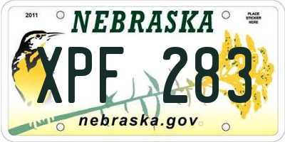 NE license plate XPF283